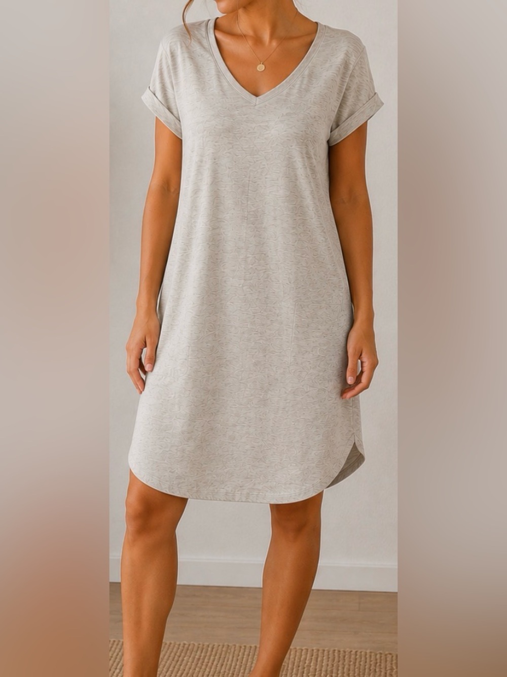 Sleeveless Heathered Cream Shirt Dress